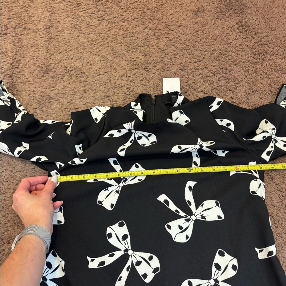 Banana Republic Black White Bow Print Shift Dress 3/4 Sleeve Size 6 NEW - Picture 10 of 12